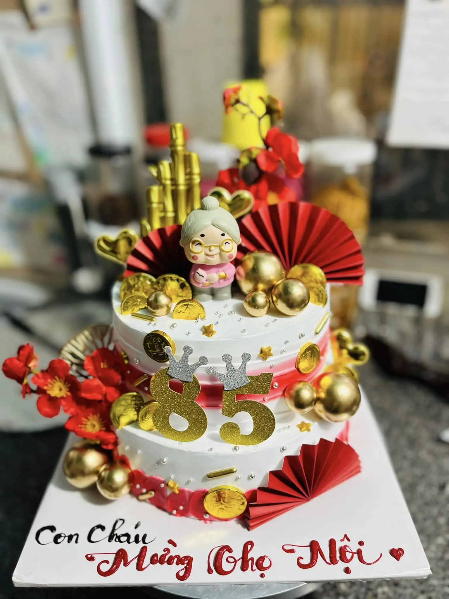 Bánh kem mừng thọ ông bà 2 tầng 